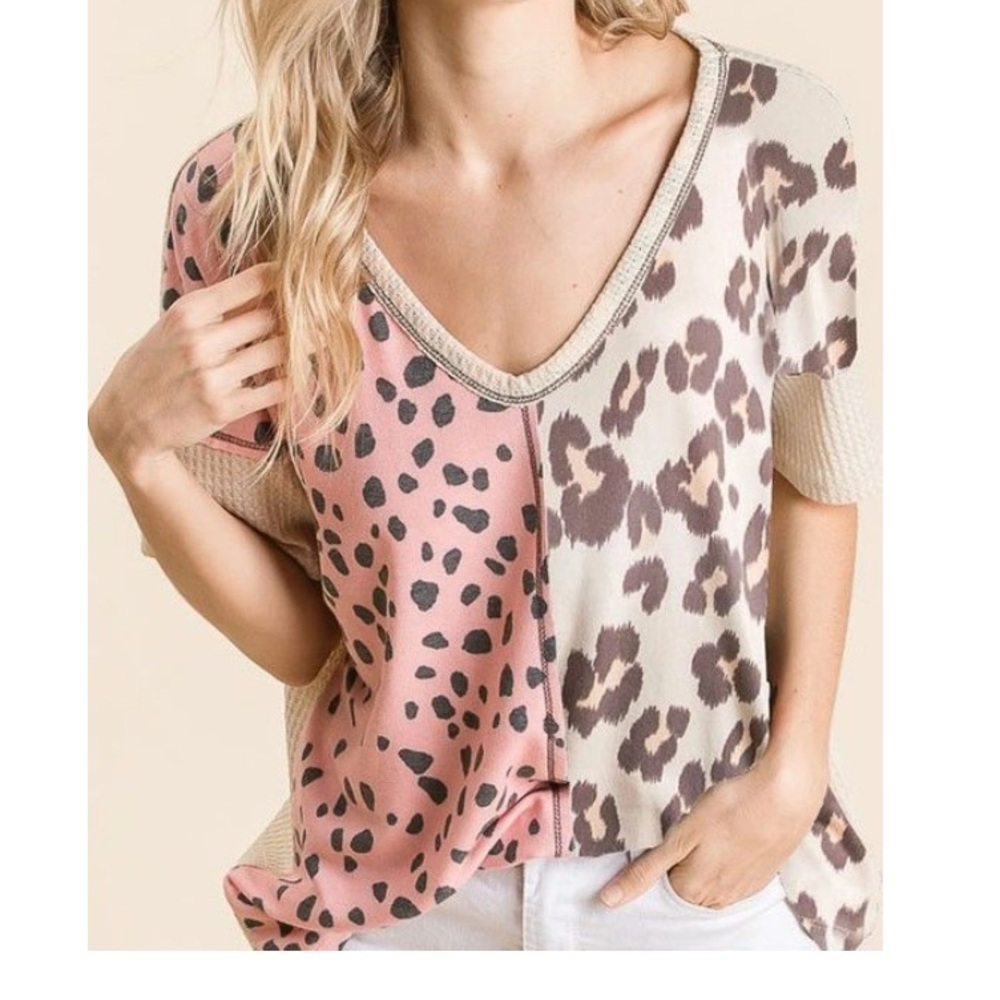 Animal print block top